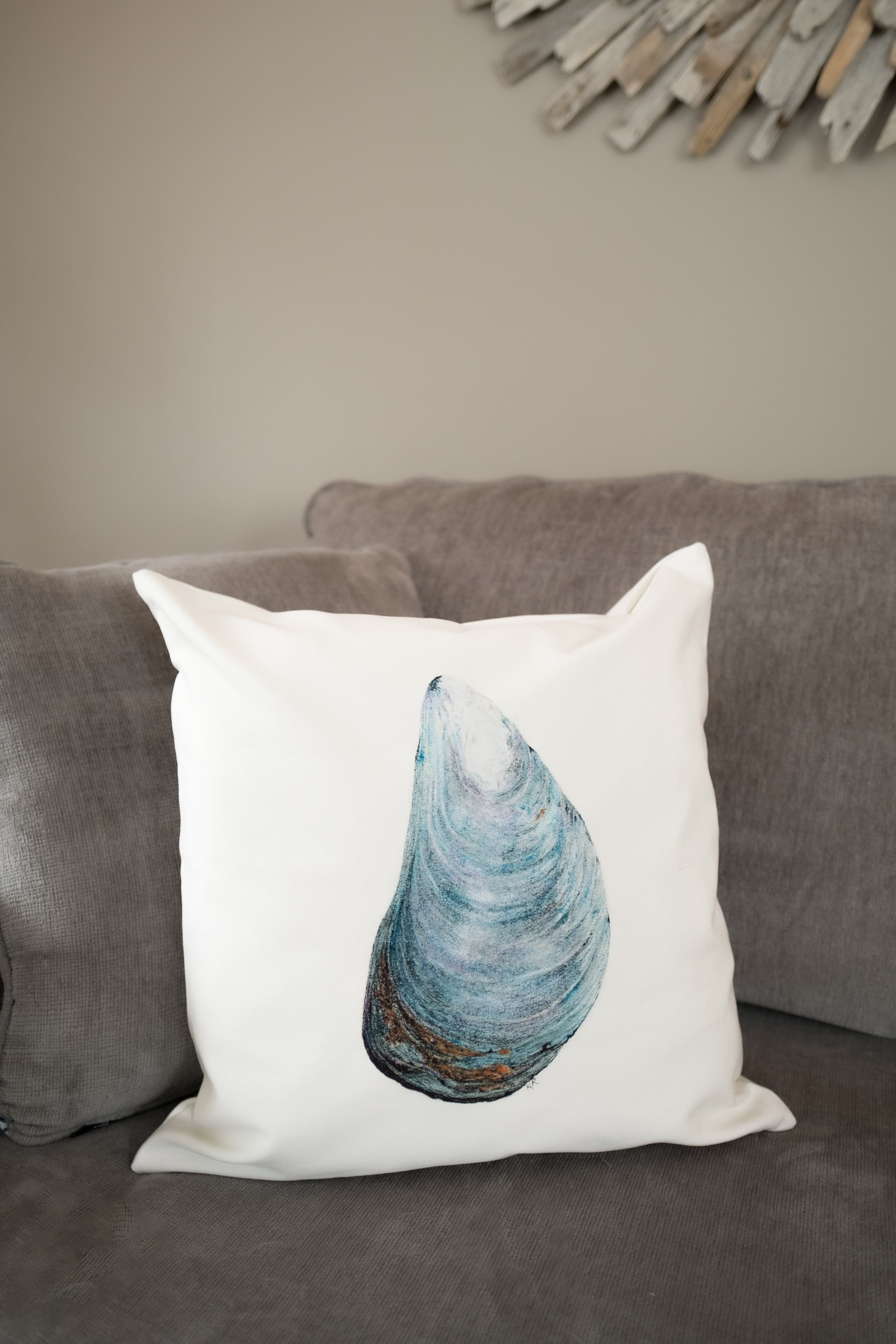 Pillow Case 18" x 18" Cotton Canvas - DOUBLE SIDED "Blue Mussel" & "Inner Beauty"