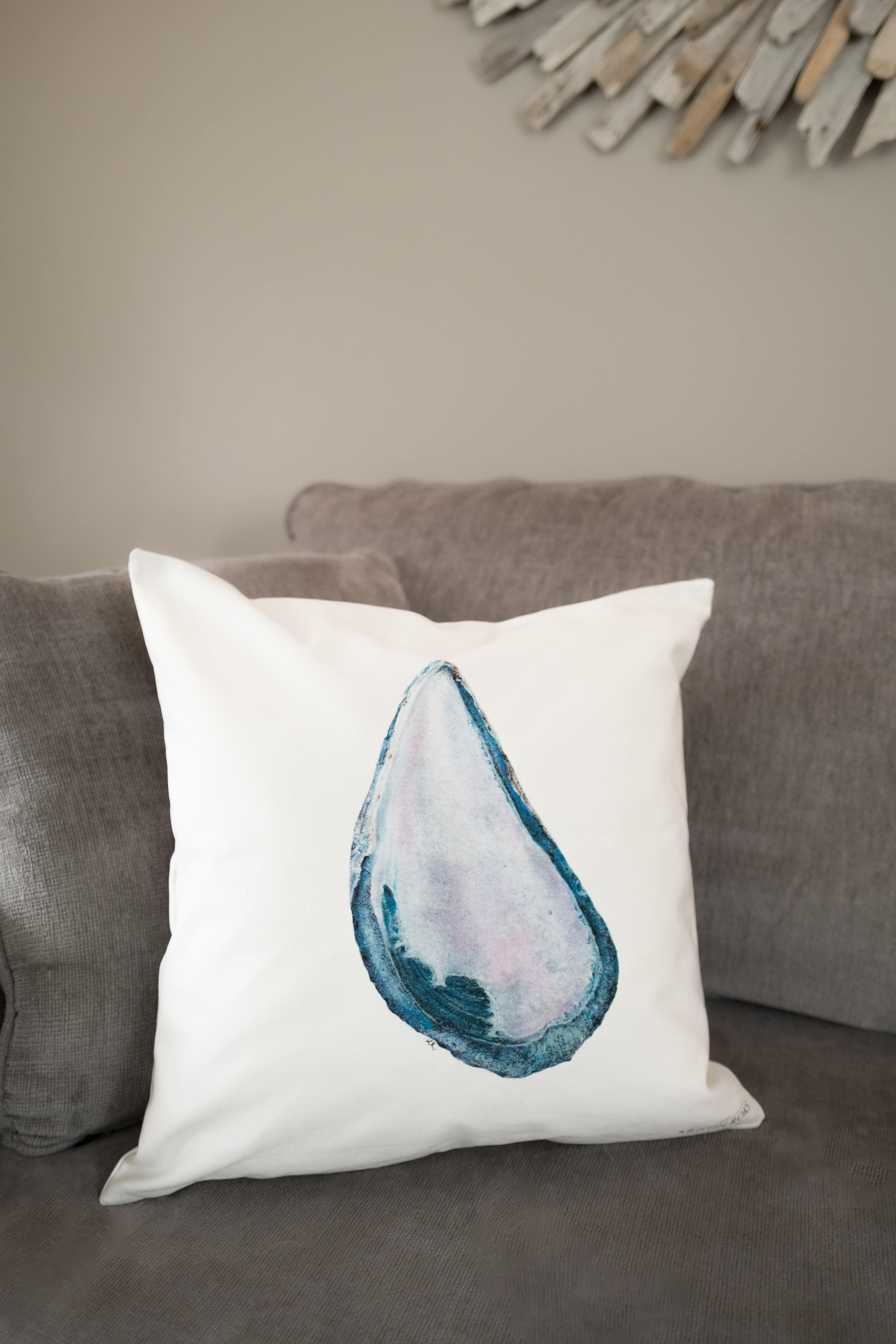 Pillow Case 18" x 18" Cotton Canvas - DOUBLE SIDED "Blue Mussel" & "Inner Beauty"