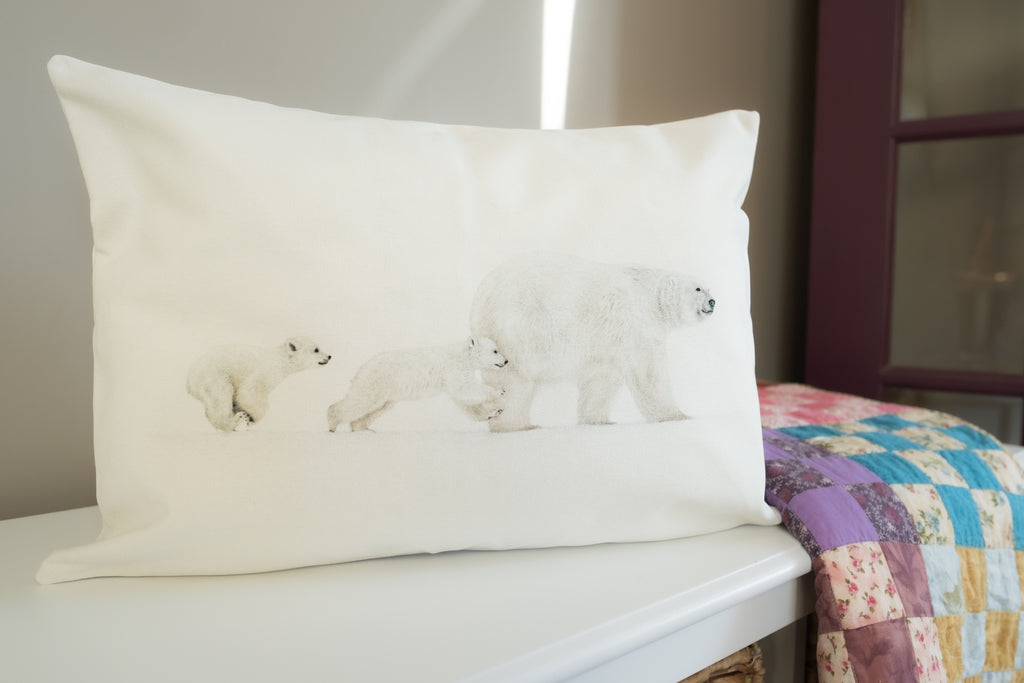 Pillow Case 20" x 14" Cotton Canvas - "Come On We Goes” Polar Bears