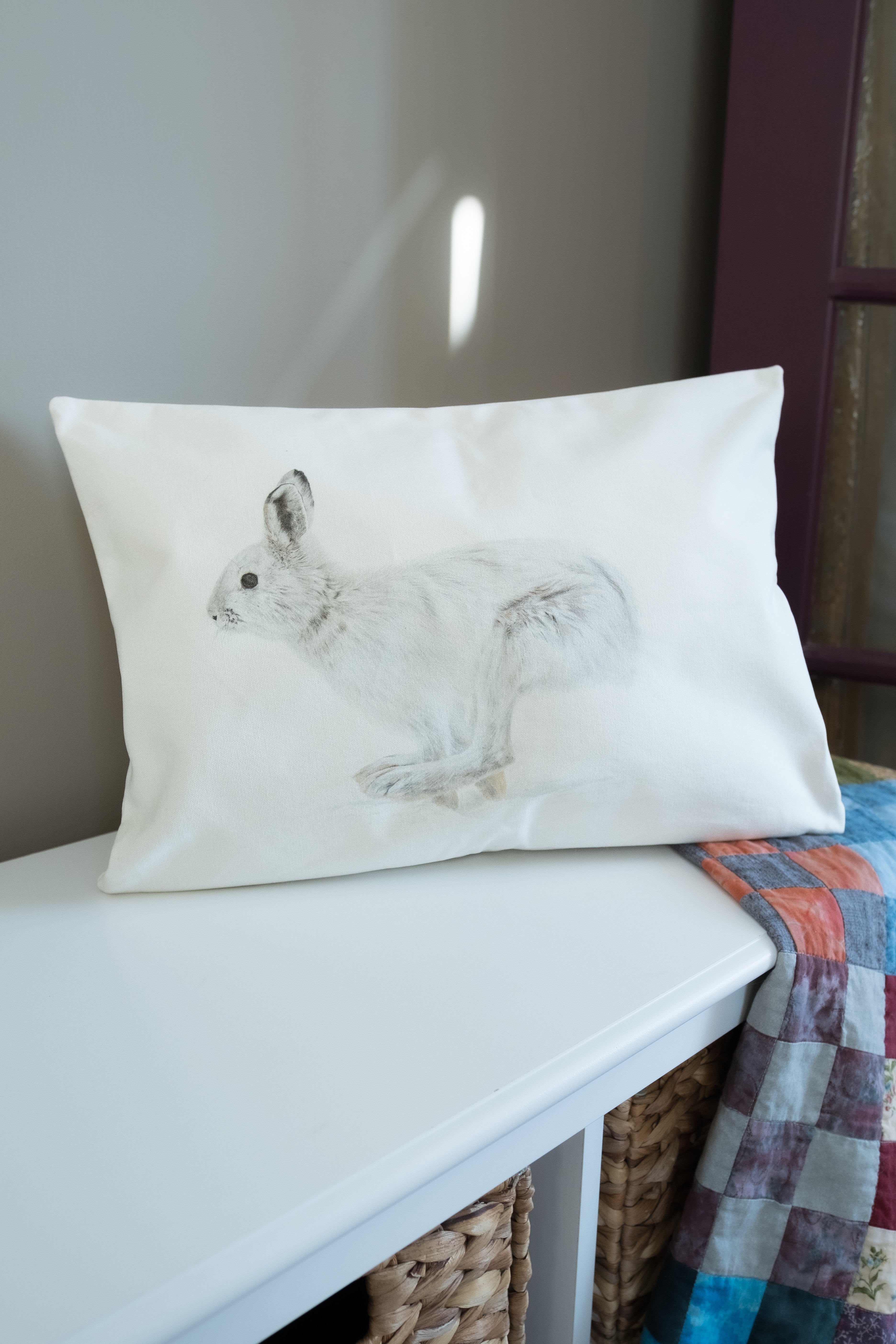Pillow Case 20" x 14" Cotton Canvas  - "Flight" Snowshoe Hare