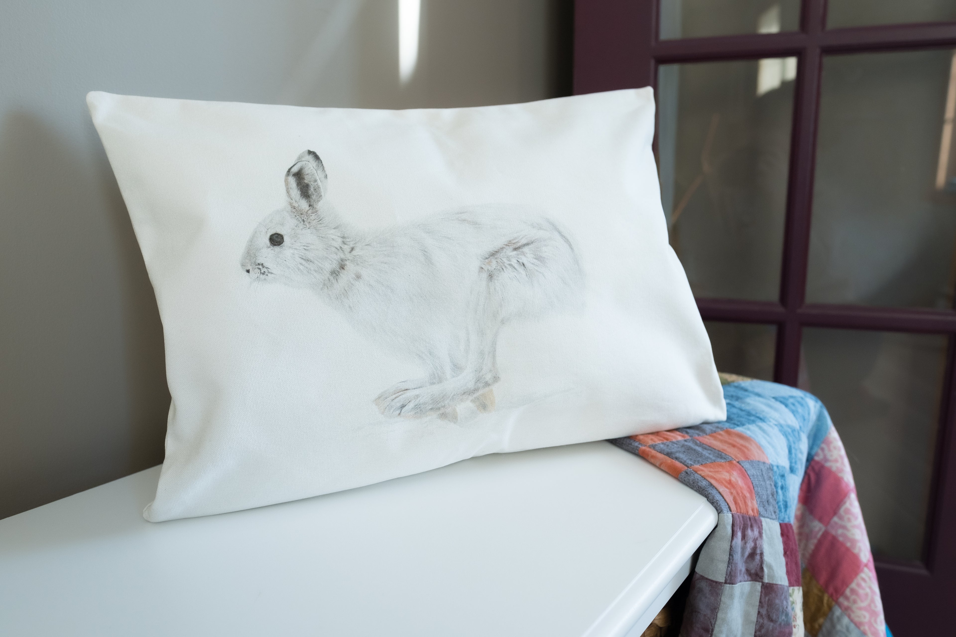 Pillow Case 20" x 14" Cotton Canvas  - "Flight" Snowshoe Hare