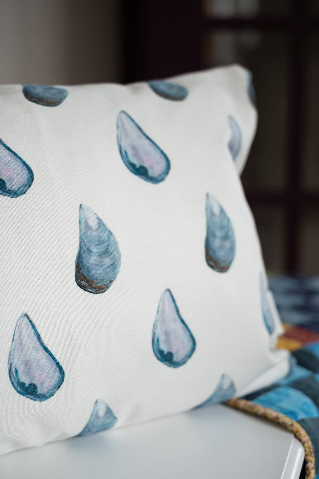 Pillow Case 20" x 14" Cotton Canvas - "Show Me Your Mussels" Blue Mussel Shells